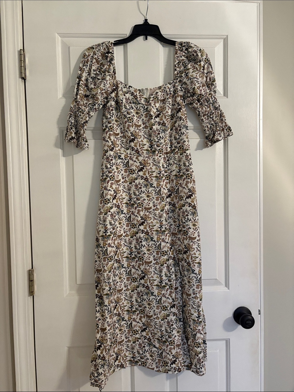 Francesca’s Floral Square Neck Midi Dress in Ivory and Brown